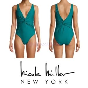 Nicole Miller Twist Front Plunge One-piece Swimsuit